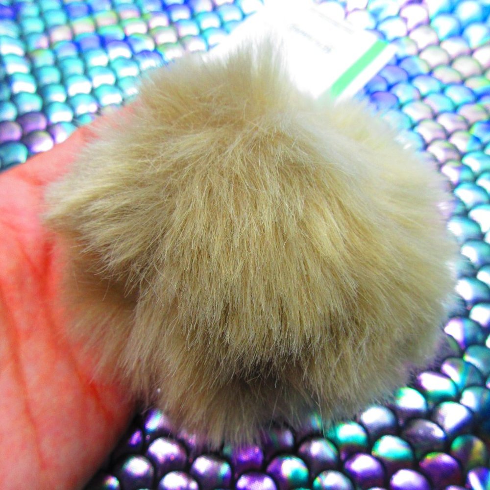 Pom Pom Keychain Puffball Tan With Gold Finish Findings